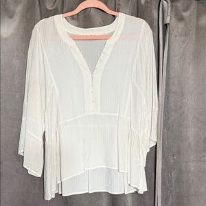 grand & greene Cream Lightweight Button-Pleat Peasant Top